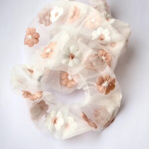 Flower Embroidered Scrunchie
