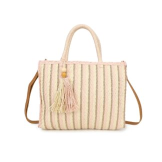 Striped Woven Tassel Crossbody Tote Bag