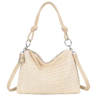 Natural Straw Stripe Shoulder Bag with Knot Handle