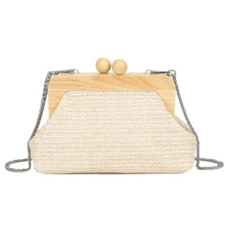 Boho Woven Wooden Frame Clutch Bag