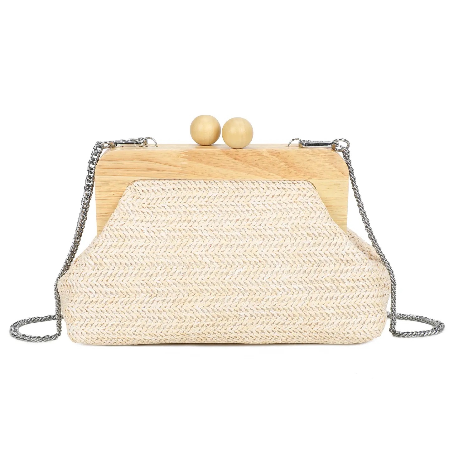 Boho Woven Wooden Frame Clutch Bag