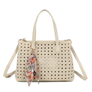 Laser Cut Top Zip Tote Bag with Scarf Charm
