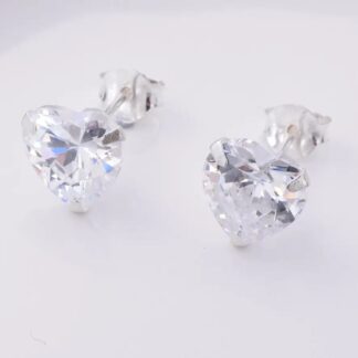 925 Sterling Silver Heart Cz 8mm Stud Earrings