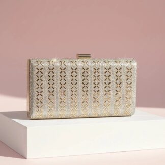 Gold Criss Cross Crystal Box Clutch Bag