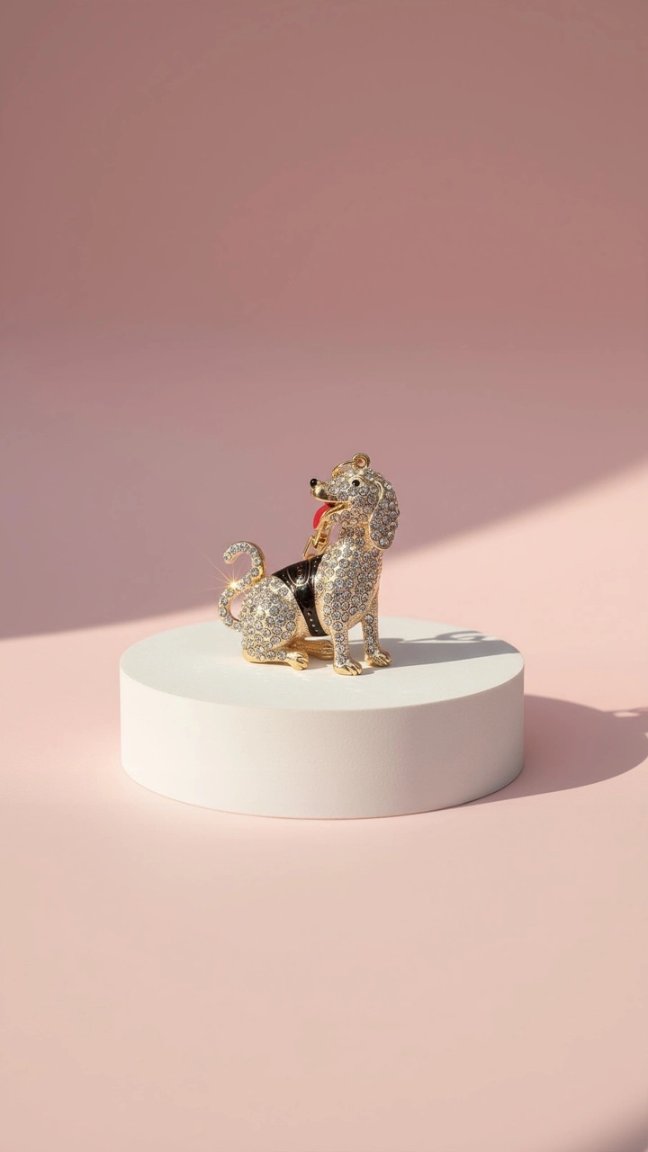 Dog in Coat Crystal Key Ring & Bag Charm