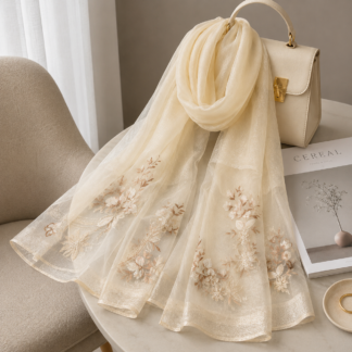 Luxury Sheer Floral Embroidery Scarf