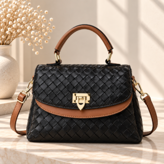 Medium Two-Toned Woven Effect Top Handle Bag