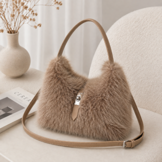 Plush Shoulder Bag with Turn Lock Closure