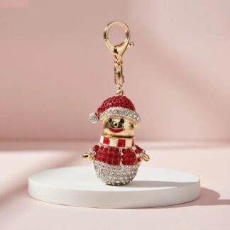 Stripey Scarf Snowman Crystal Keyring & Bag Charm