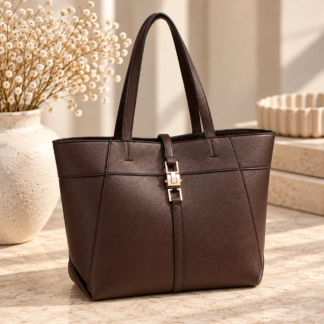Metal Lock Zip Top Two Handles Tote Bag