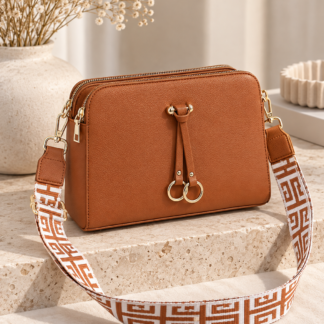 Three Zipped Sections Canvas Strap Cross Body Bag