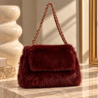 Faux Fur Chain Handles Zip Top Closure Shoulder Bag