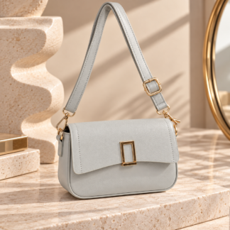 Crossbody Handbag with Rectangular Gold Toned Buckle